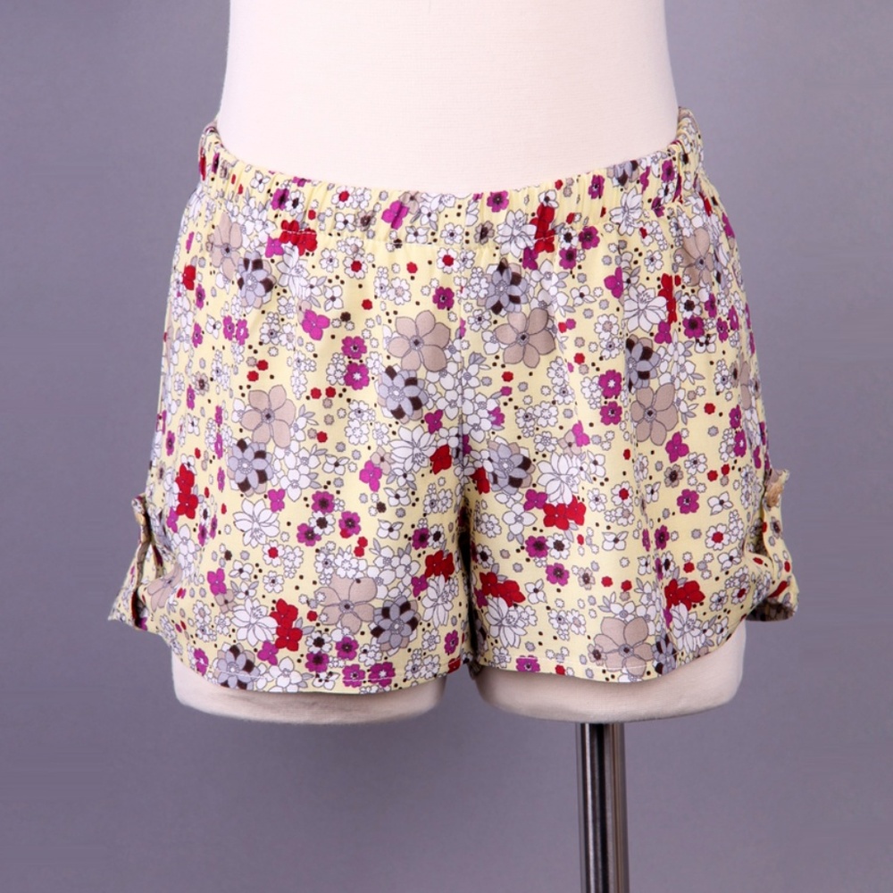 Tea n Rose Girls "Yellow Floral Roll Tab Shorts"